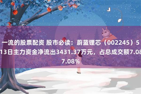 一流的股票配资 股市必读：蔚蓝锂芯（002245）5月13日主力资金净流出3431.37万元，占总成交额7.08%