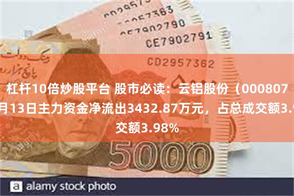 杠杆10倍炒股平台 股市必读：云铝股份（000807）5月13日主力资金净流出3432.87万元，占总成交额3.98%